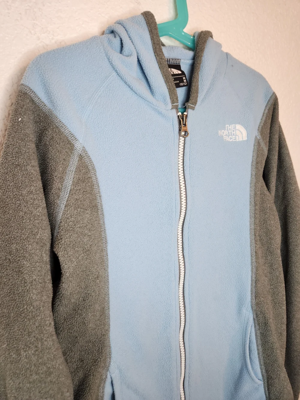 The North FaceFleece Sweatshirt Jacket Solid Teal Blue Gray Full Zip Sz M 10 12
